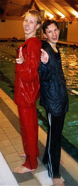 anorak pool team swim training in clothes